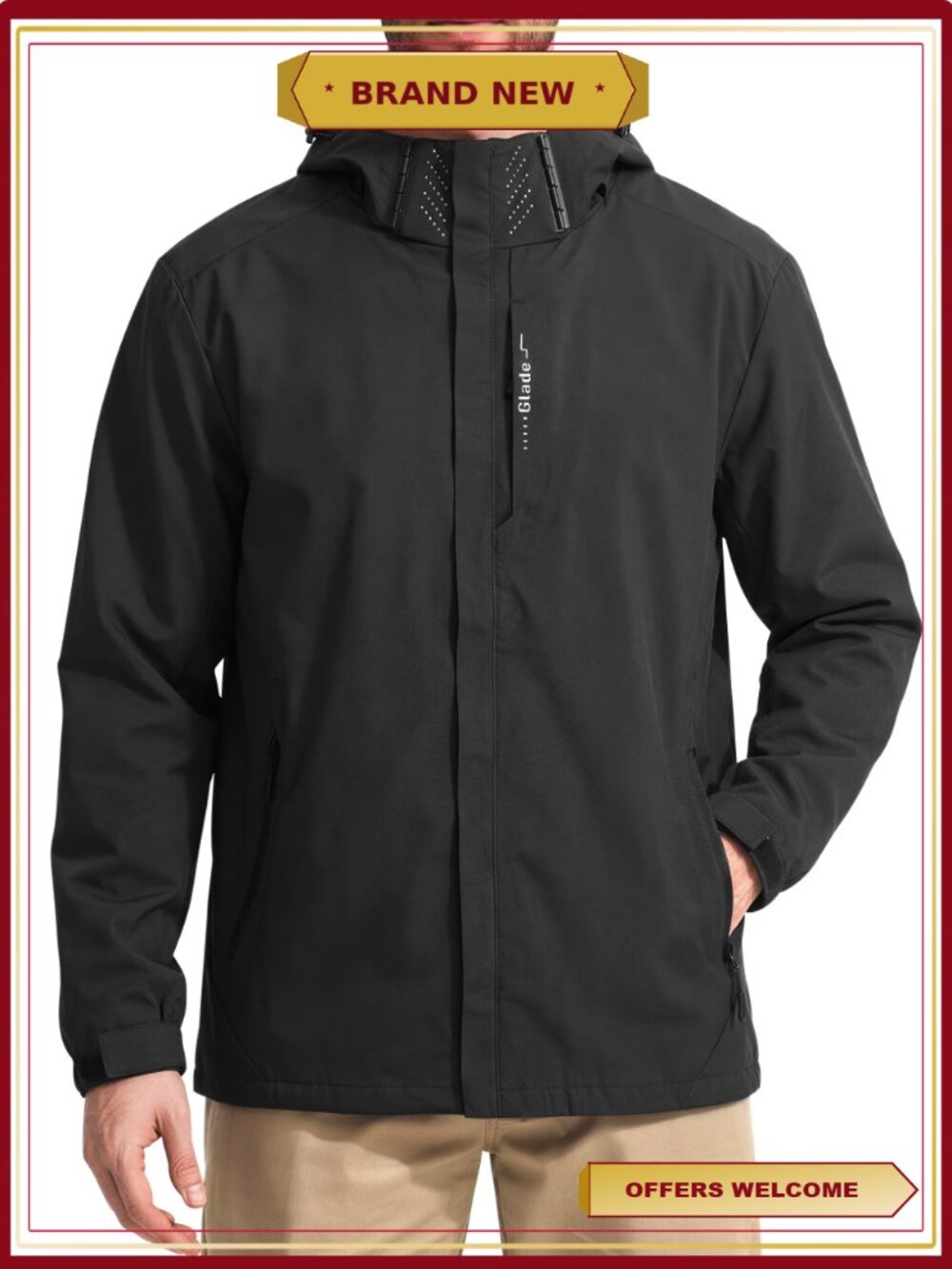 Men's Waterproof Breathable Rain Jacket with Hood Windproof Outdoor Lightweight